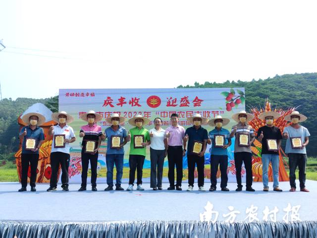 现场颁发“十大种粮能手”牌匾
